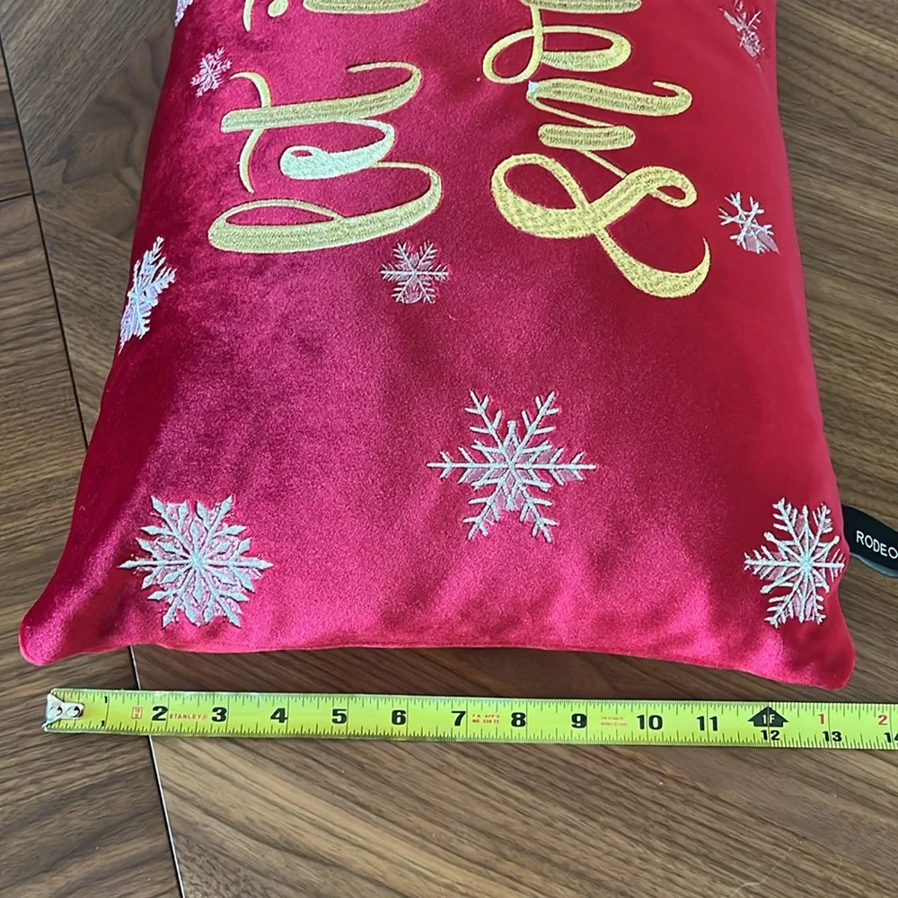 Rodeo Home Festive Red 'Let It Snow' Holiday Velvet Down Pillow